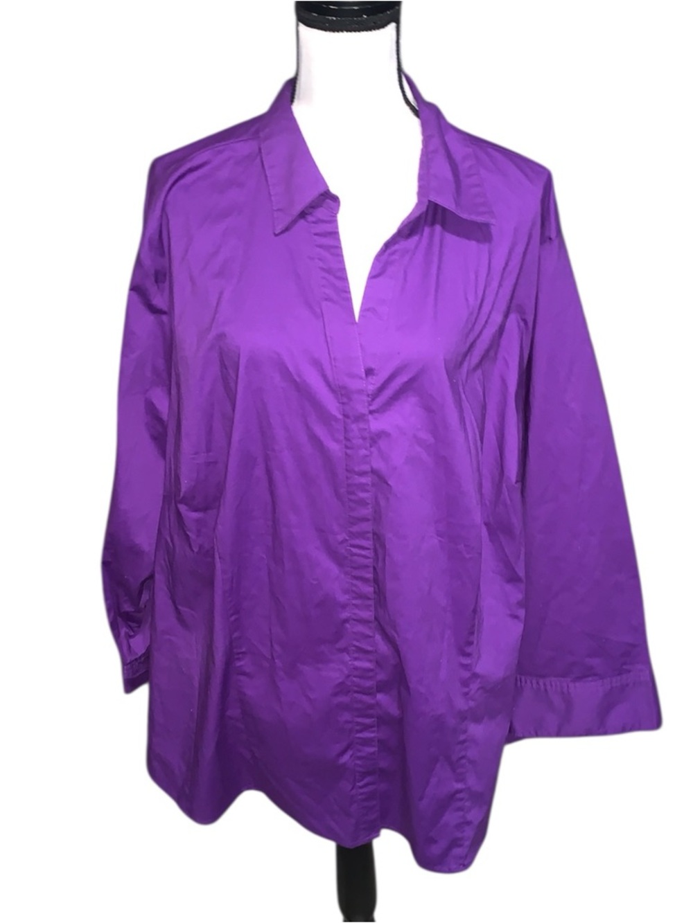 Riders by Lee Effortless Care Purple Women's Button-down Shirt 3/4 Sleeves